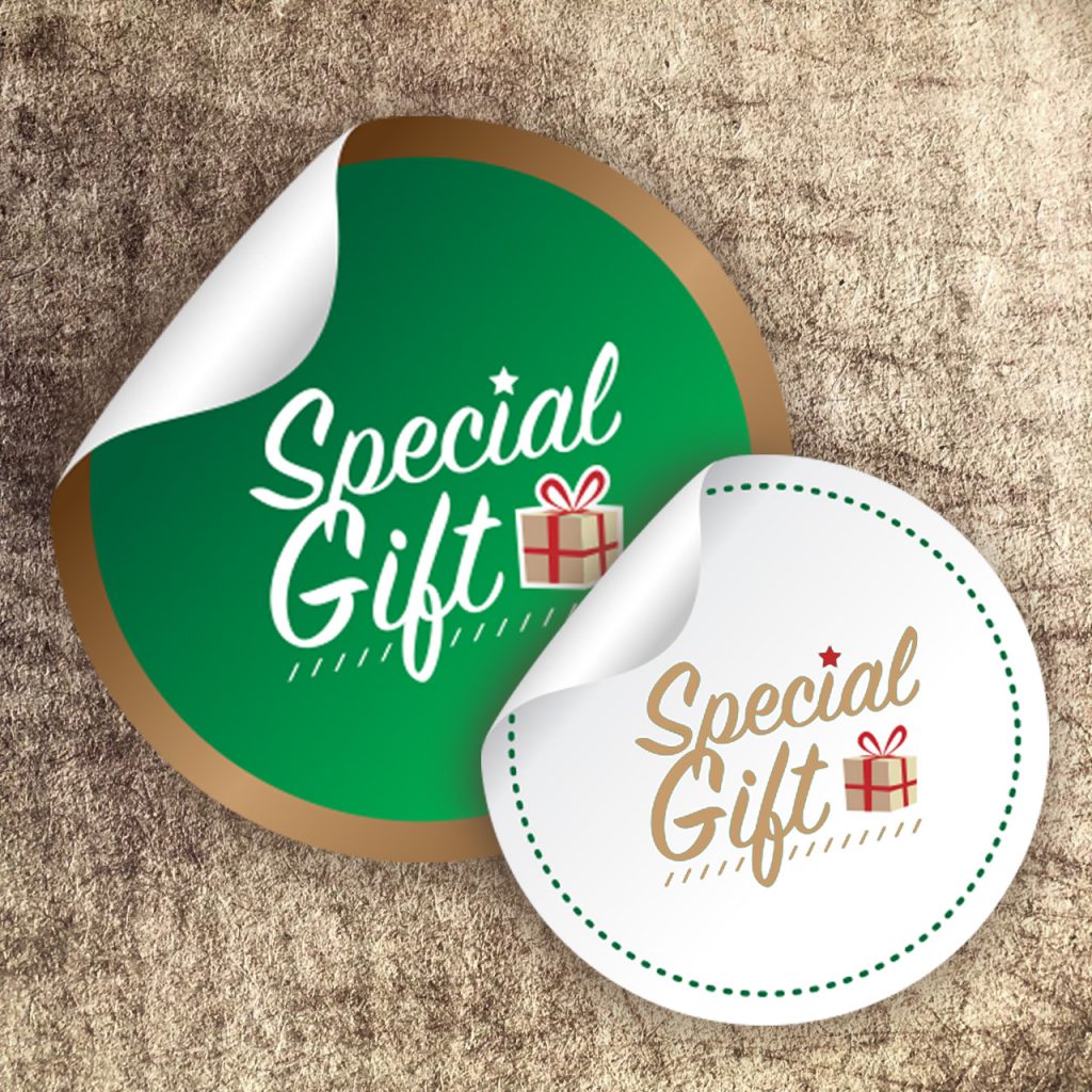 a picture of printed stickers saying special gift